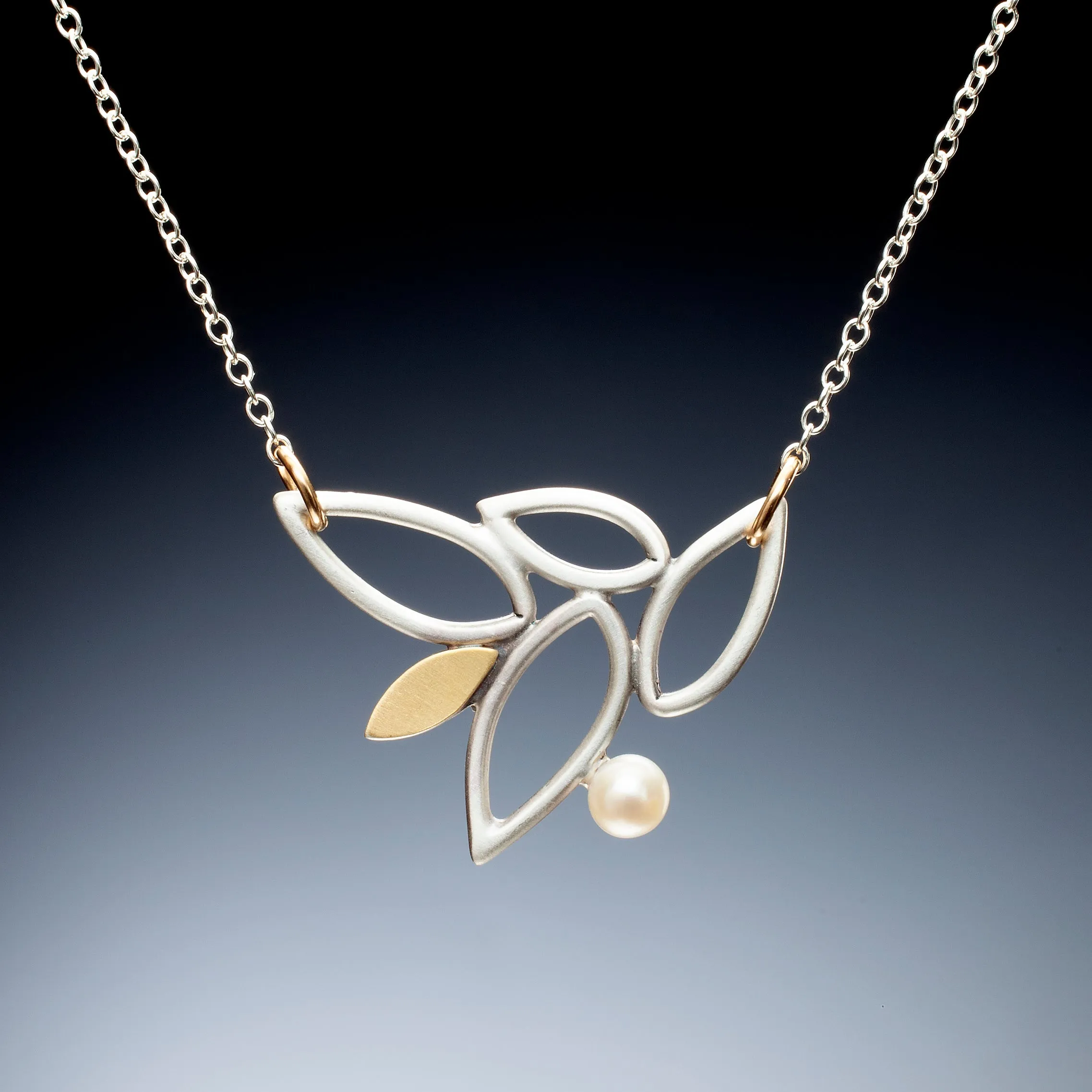 Mixed Metal Lace Leaf Pendant