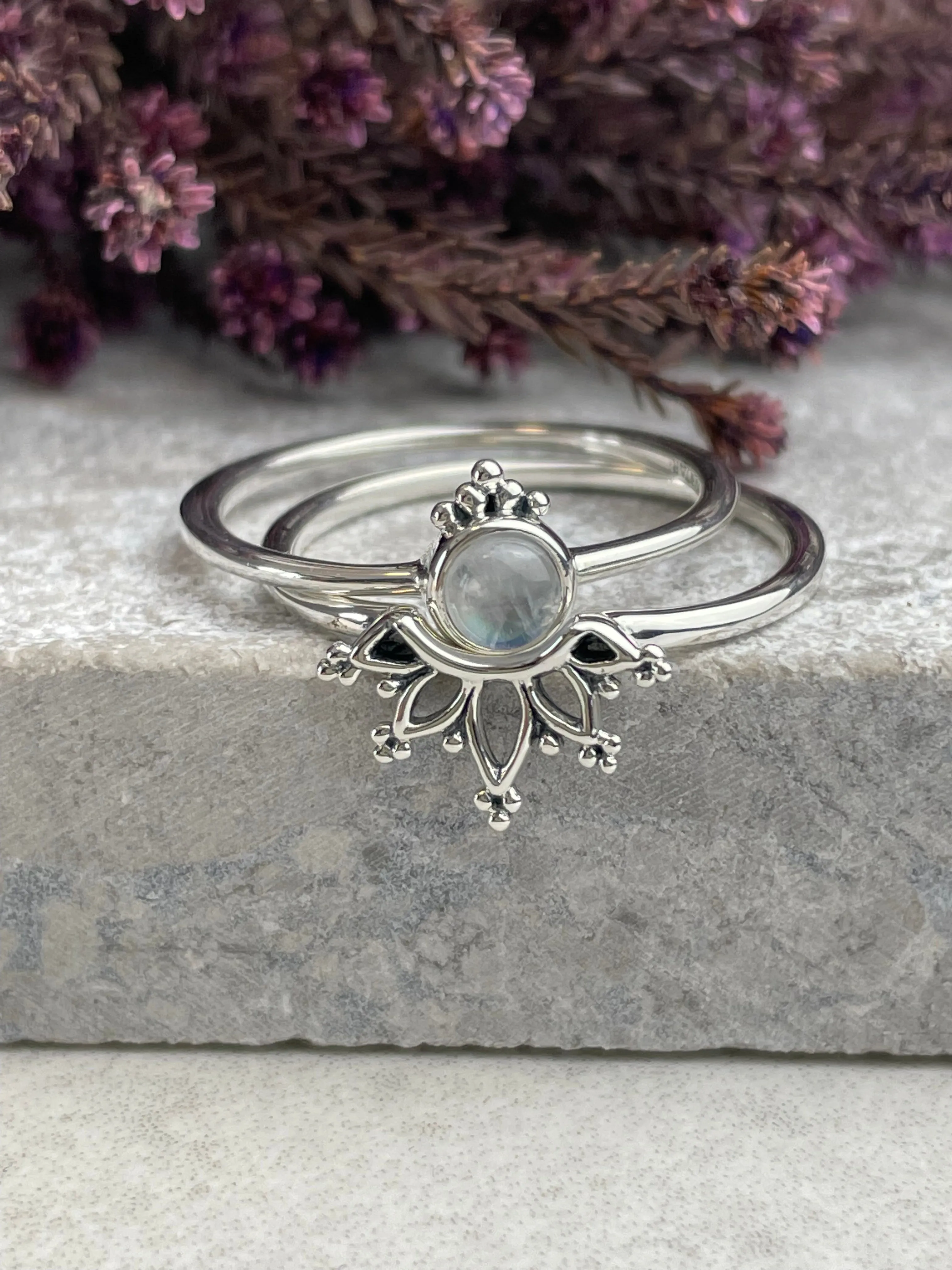 Moonstone Boho Ring Pair