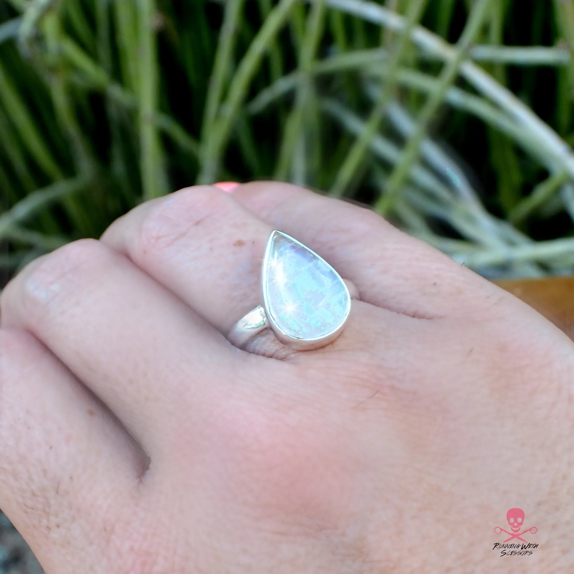 Moonstone Sterling Silver Ring, Size 7, 925, USA Seller, Genuine Stone, Teardrop Shape, Handmade Gemstone Ring