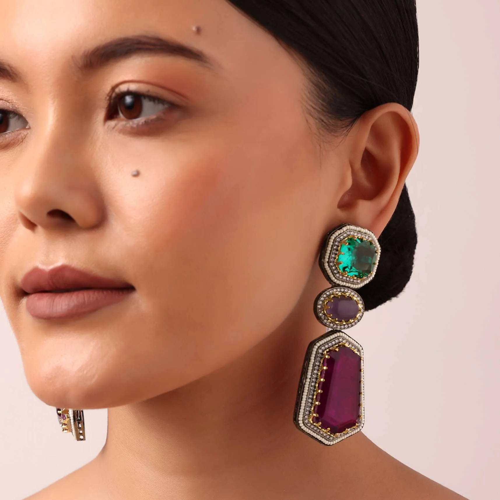 Multi Kundan Danglers With Geometric Motifs