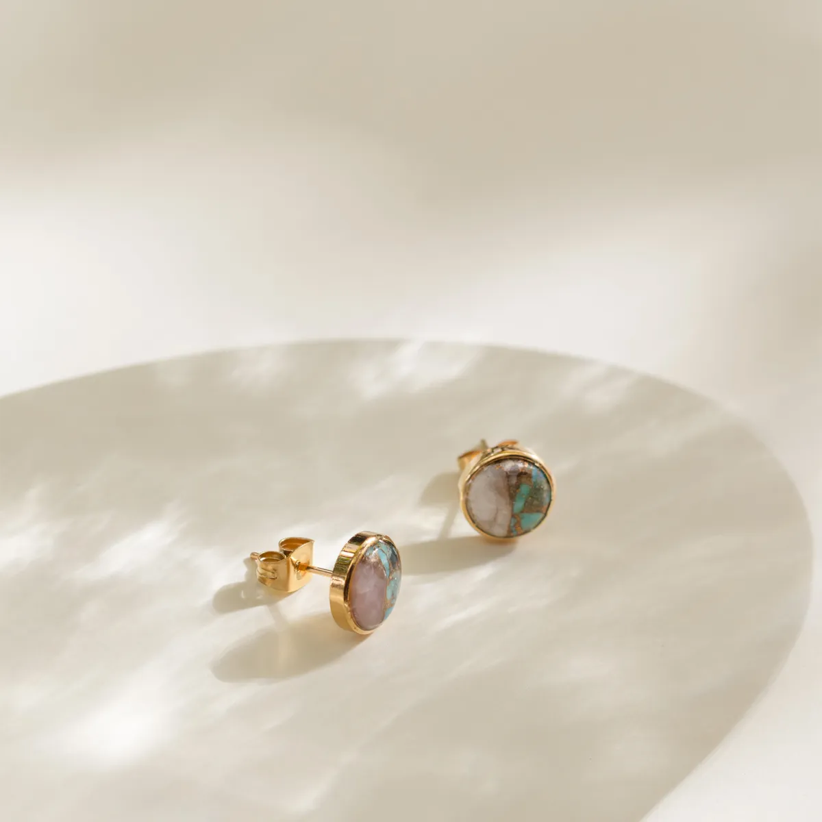 Opal Turquoise Copper Stone Ear Studs (Round)