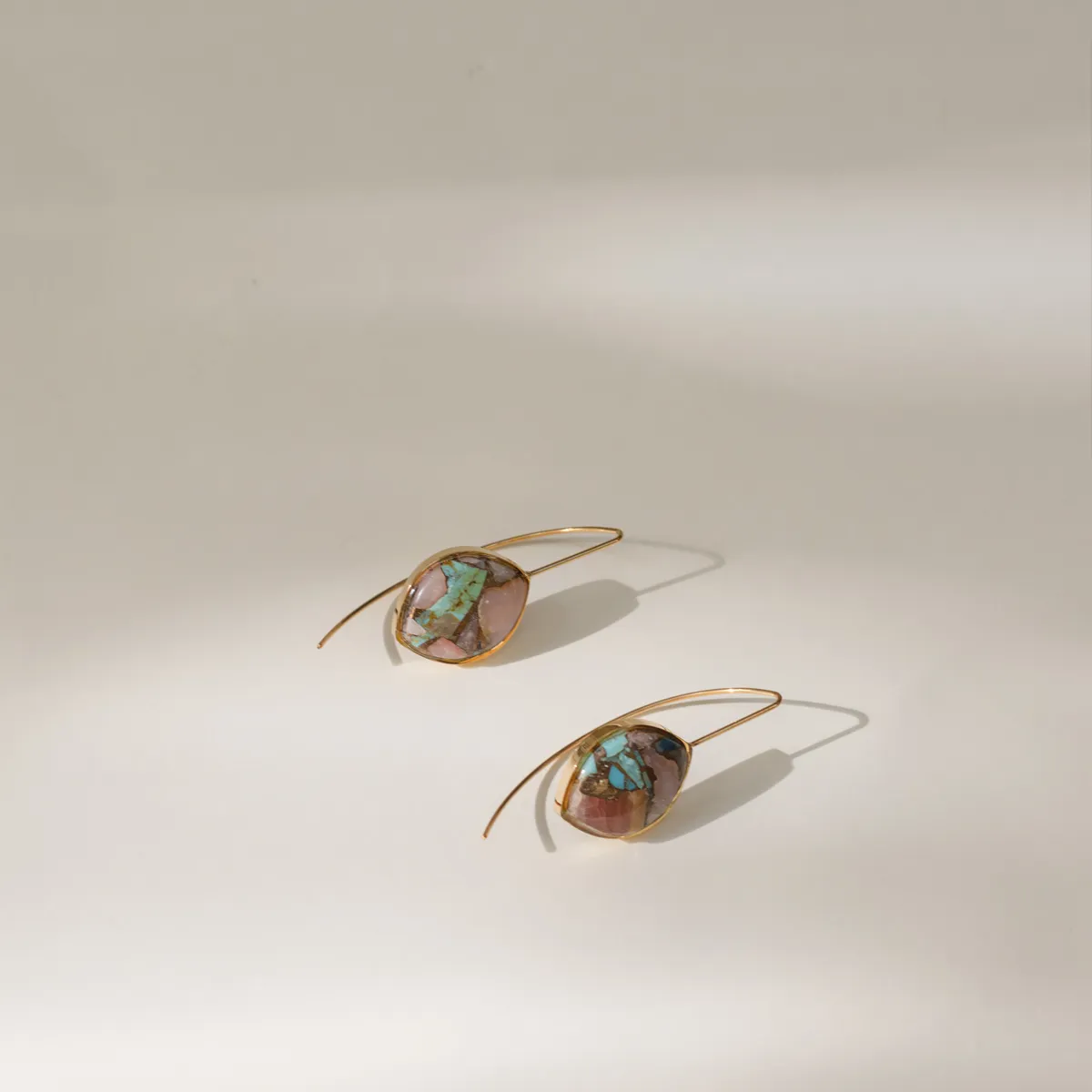 Opal Turquoise Copper Stone Earrings (Curved)