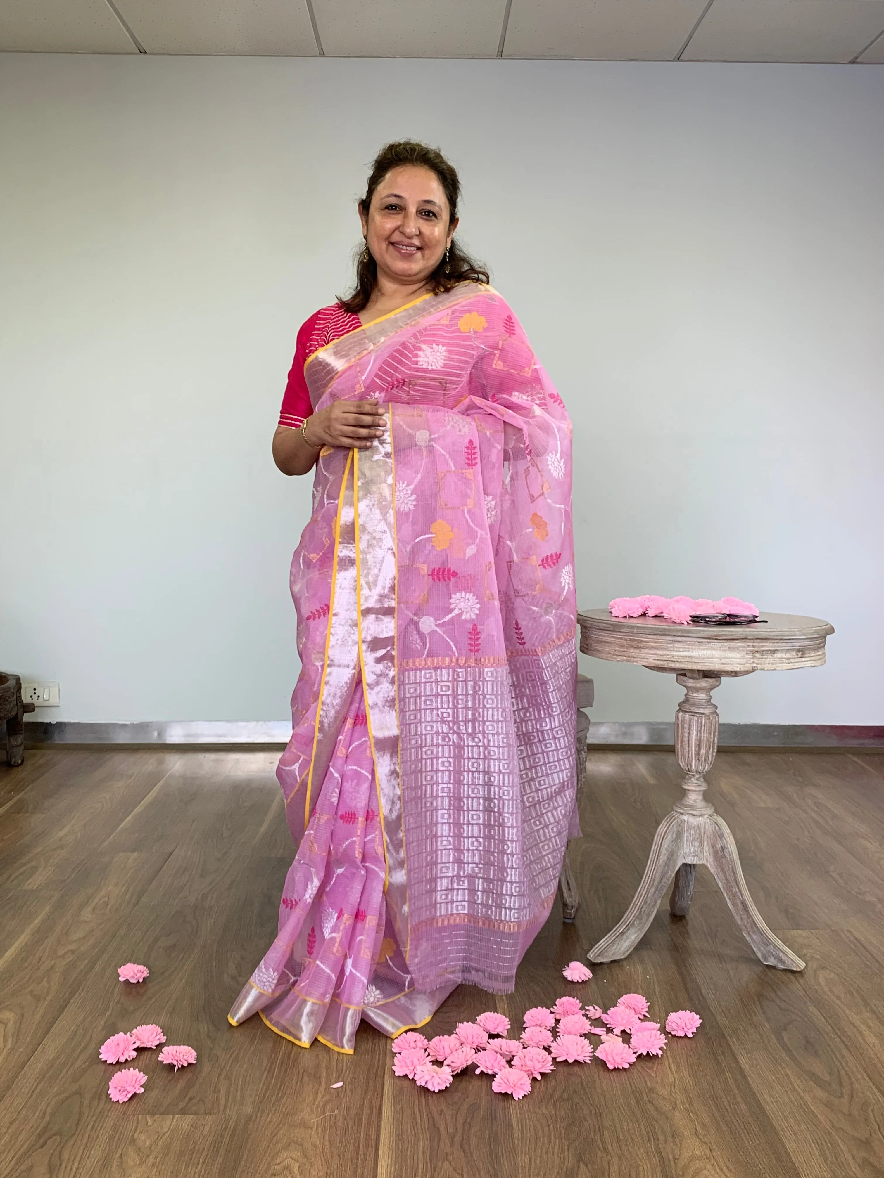 Pink Zari Kota Saree