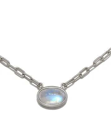 Platinum Ceylon Moonstone Bezel Necklace