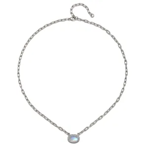 Platinum Ceylon Moonstone Bezel Necklace