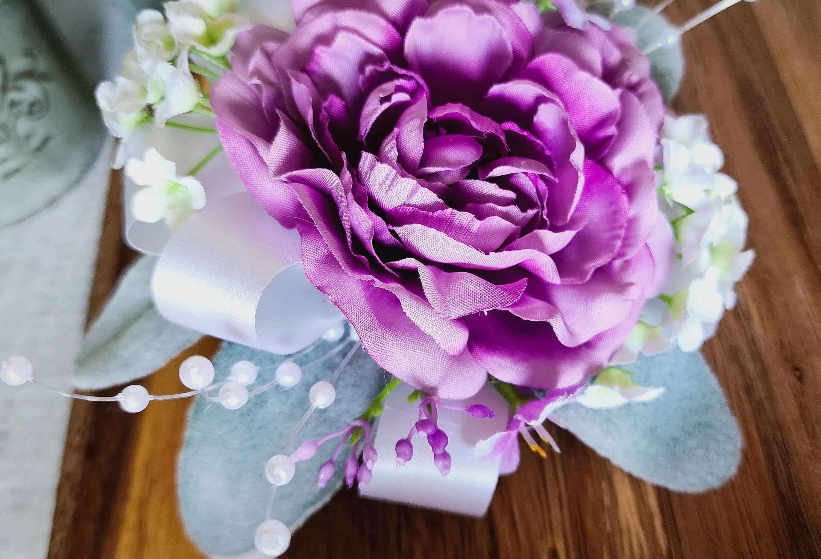 Purple Peony Corsage Bracelet and Boutonniere Set for Prom, Weddings or Formal Occasions, Mother's Day, Gift for Her, Rustic