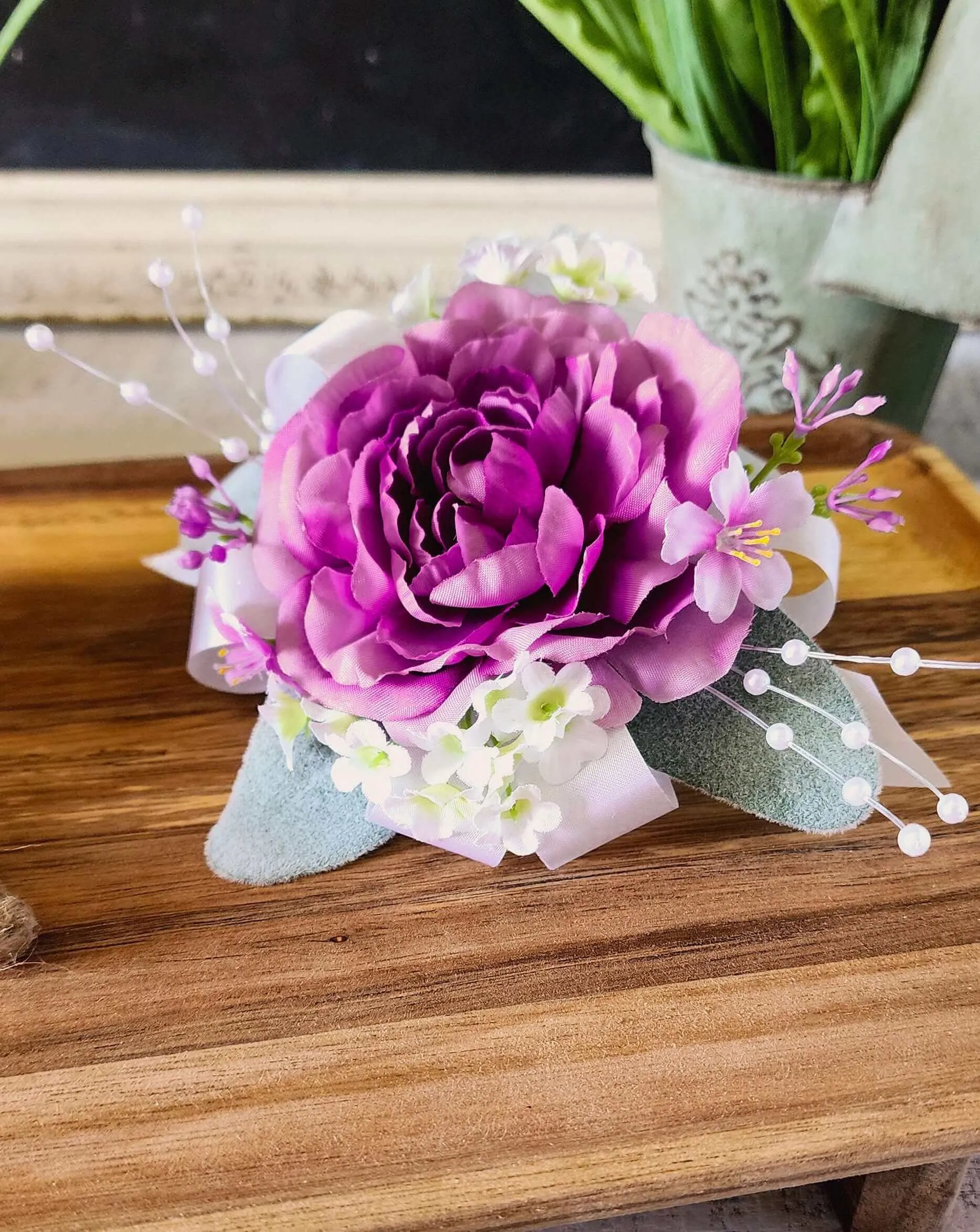 Purple Peony Corsage Bracelet and Boutonniere Set for Prom, Weddings or Formal Occasions, Mother's Day, Gift for Her, Rustic