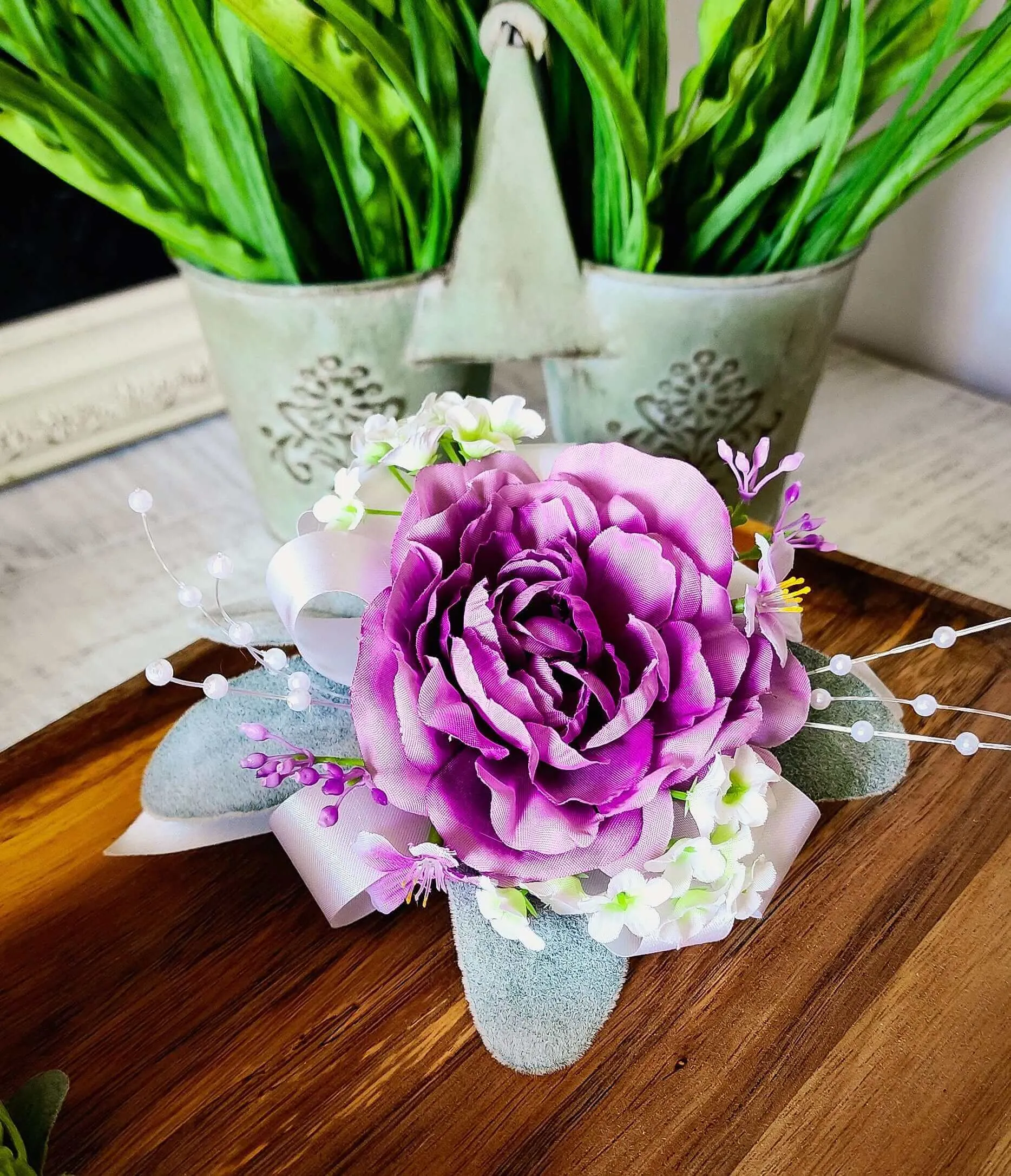 Purple Peony Corsage Bracelet and Boutonniere Set for Prom, Weddings or Formal Occasions, Mother's Day, Gift for Her, Rustic