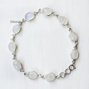Rainbow Moonstone Oval Silver Bracelet