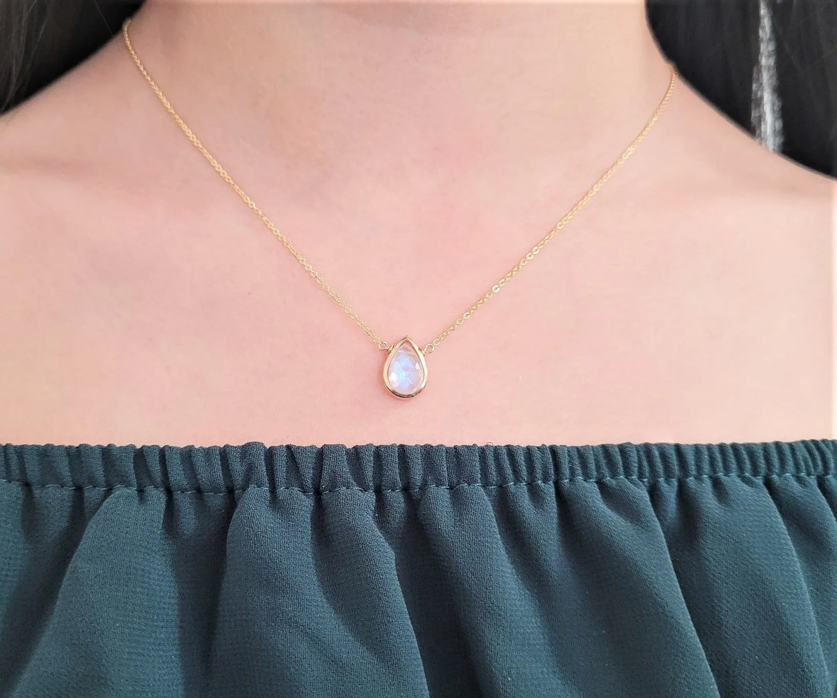 Rainbow Moonstone Pear Briolette Necklace