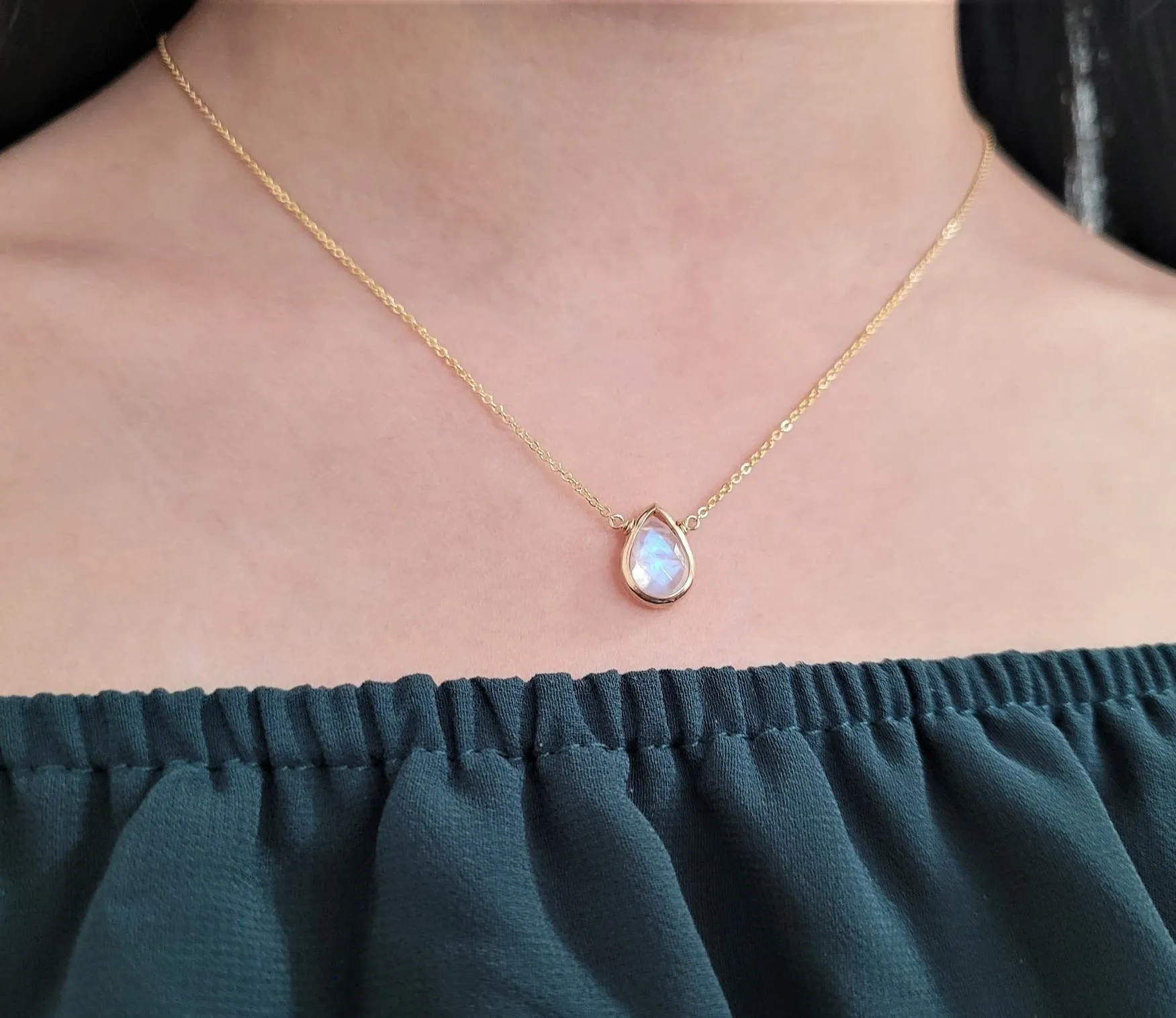 Rainbow Moonstone Pear Briolette Necklace