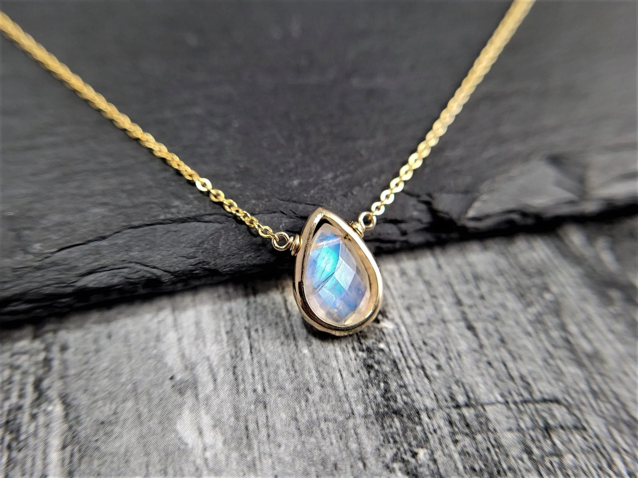 Rainbow Moonstone Pear Briolette Necklace
