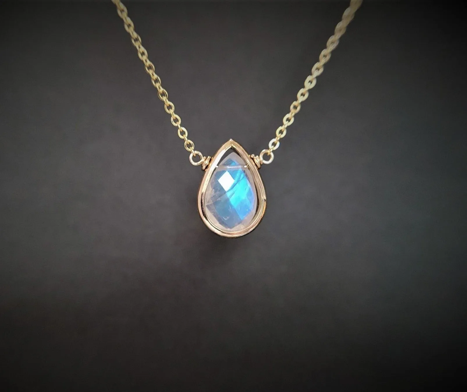 Rainbow Moonstone Pear Briolette Necklace