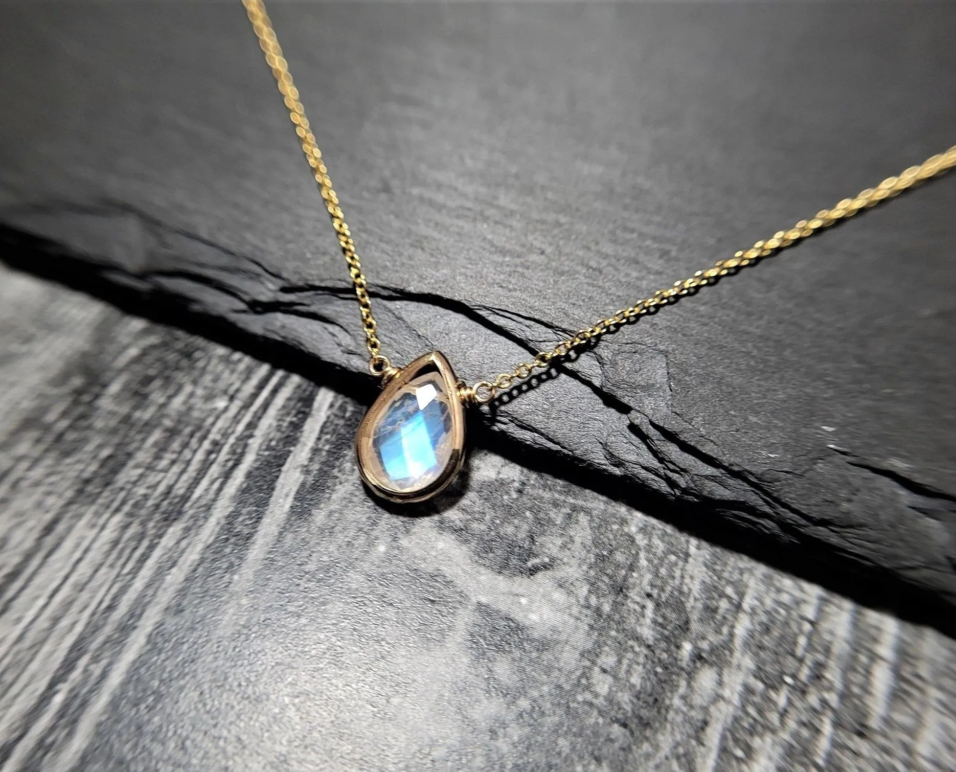 Rainbow Moonstone Pear Briolette Necklace