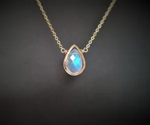 Rainbow Moonstone Pear Briolette Necklace
