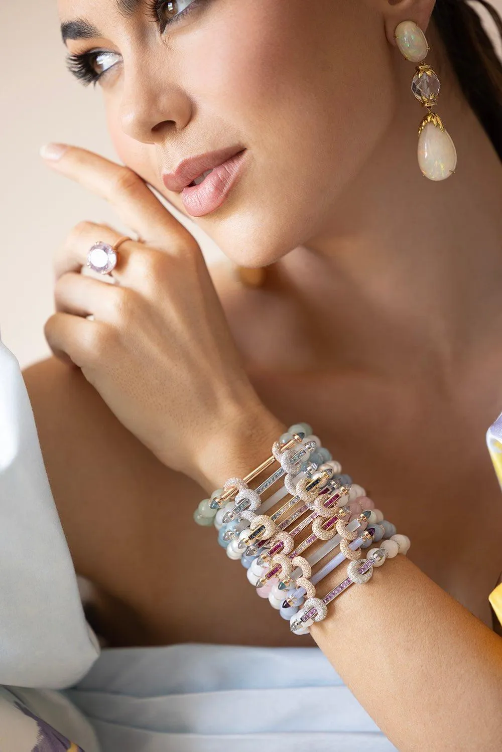 Rainbow Moonstone Pink Sapphire Bracelet