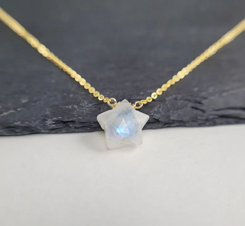 Rainbow Moonstone Star Briolette Necklace