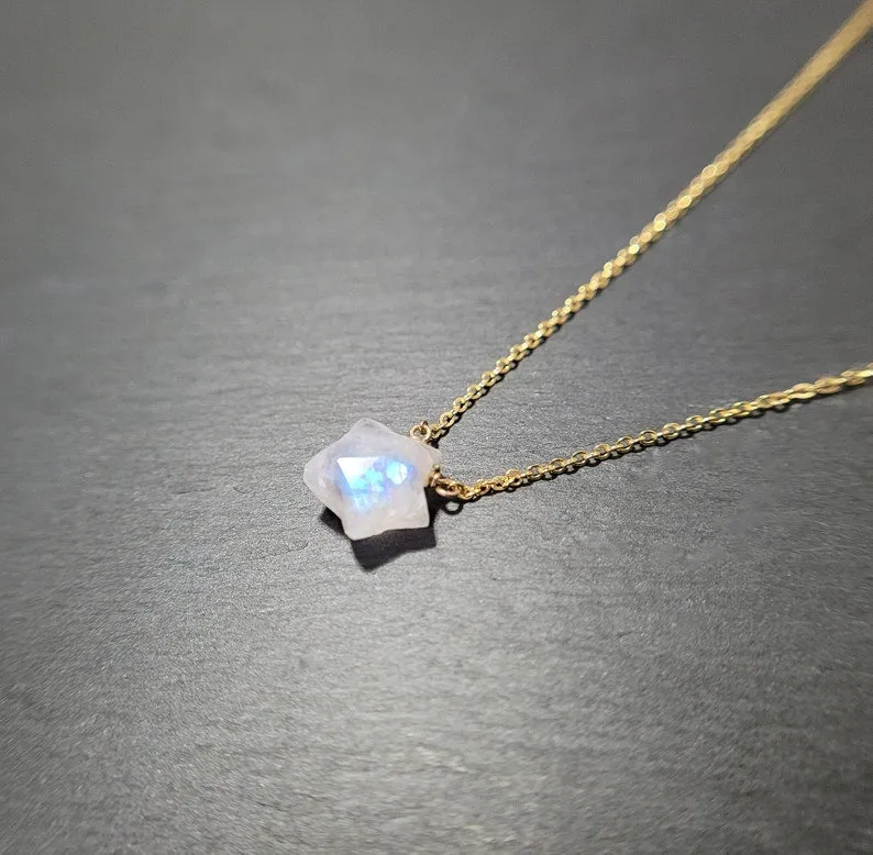 Rainbow Moonstone Star Briolette Necklace