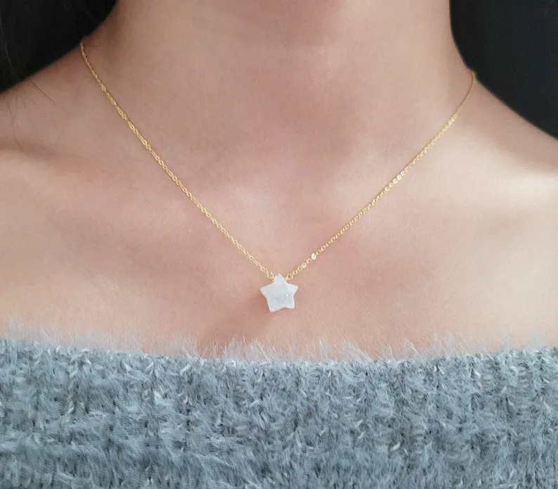 Rainbow Moonstone Star Briolette Necklace