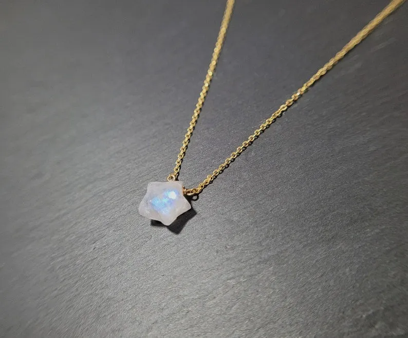 Rainbow Moonstone Star Briolette Necklace