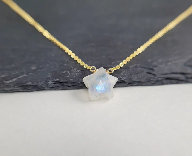 Rainbow Moonstone Star Briolette Necklace