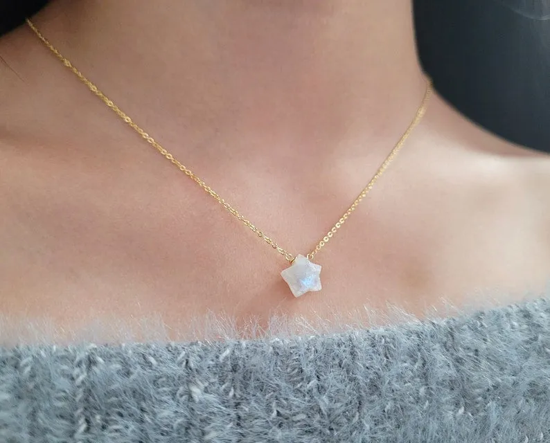 Rainbow Moonstone Star Briolette Necklace