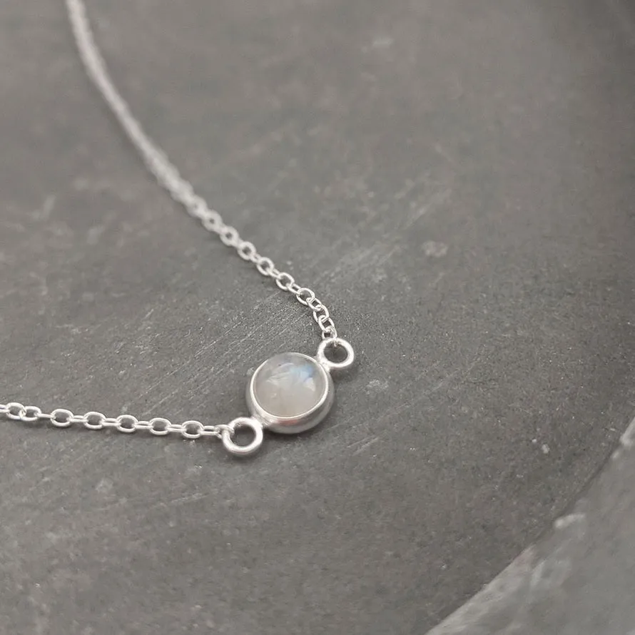 Rainbow Moonstone Sterling Silver Necklace