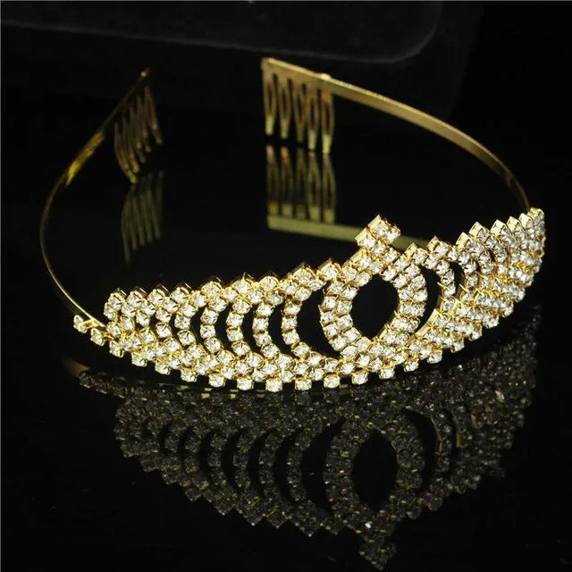 Silver and White Crystal Tiara Crown with Pearls and Flower Diadem