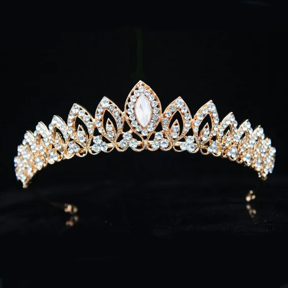 Silver and White Crystal Tiara Crown with Pearls and Flower Diadem