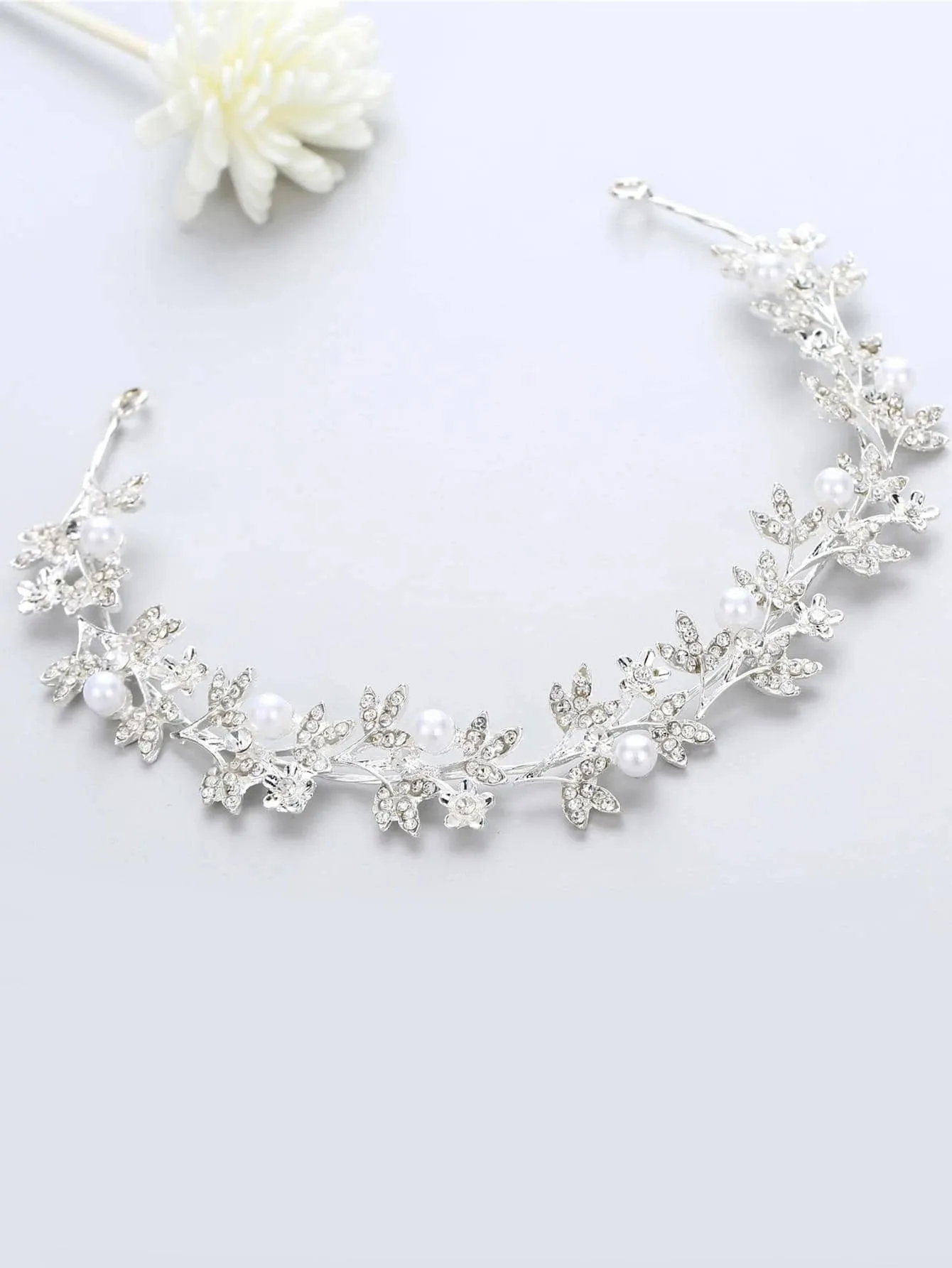 Sølv-Krystal Hårsmykke med Blomster / Diadem