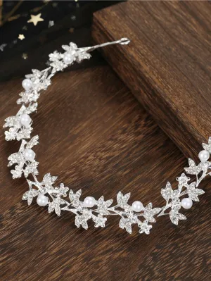 Sølv-Krystal Hårsmykke med Blomster / Diadem