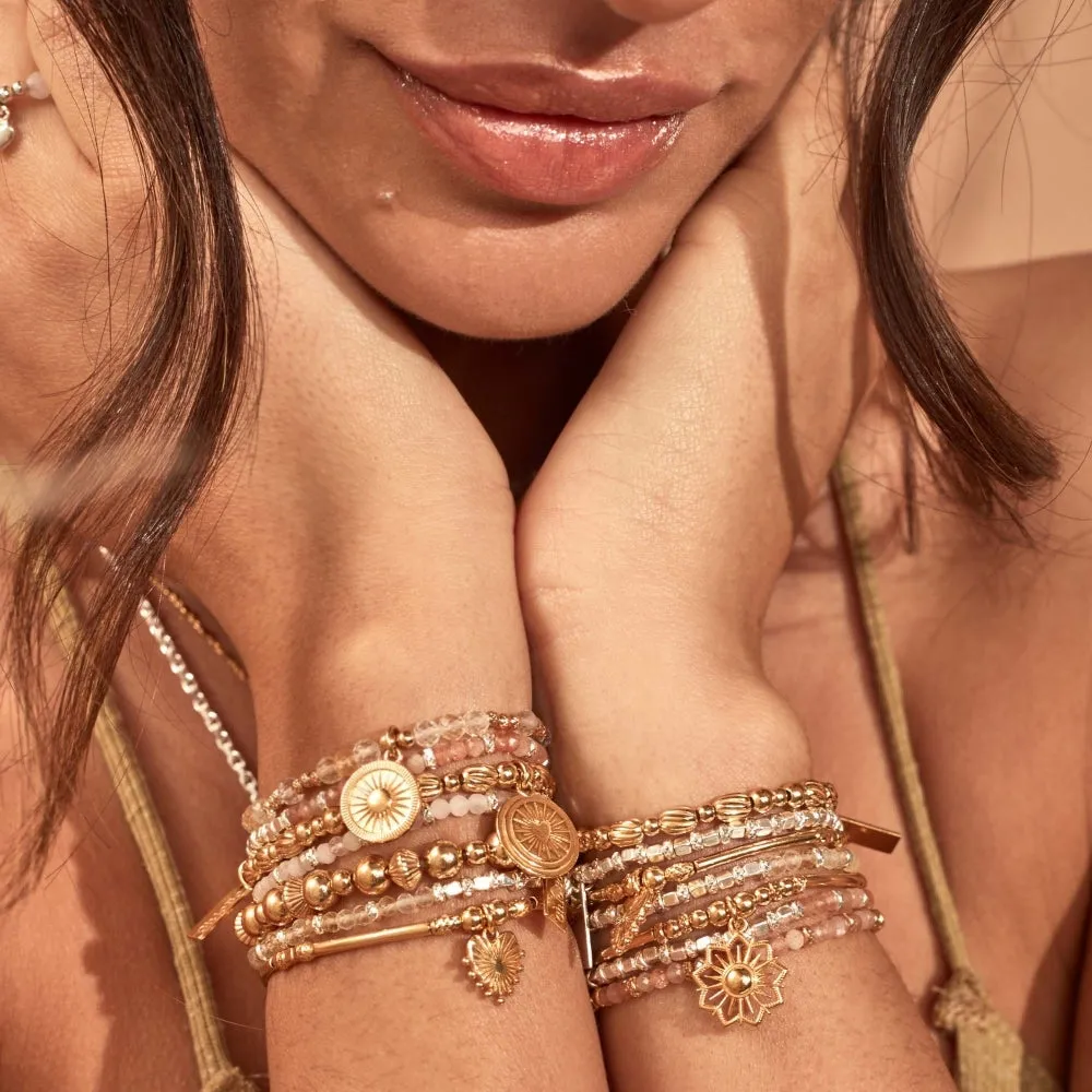 Sparkle Cube & Peach Moonstone Bracelet - Gold - GBPMCFR
