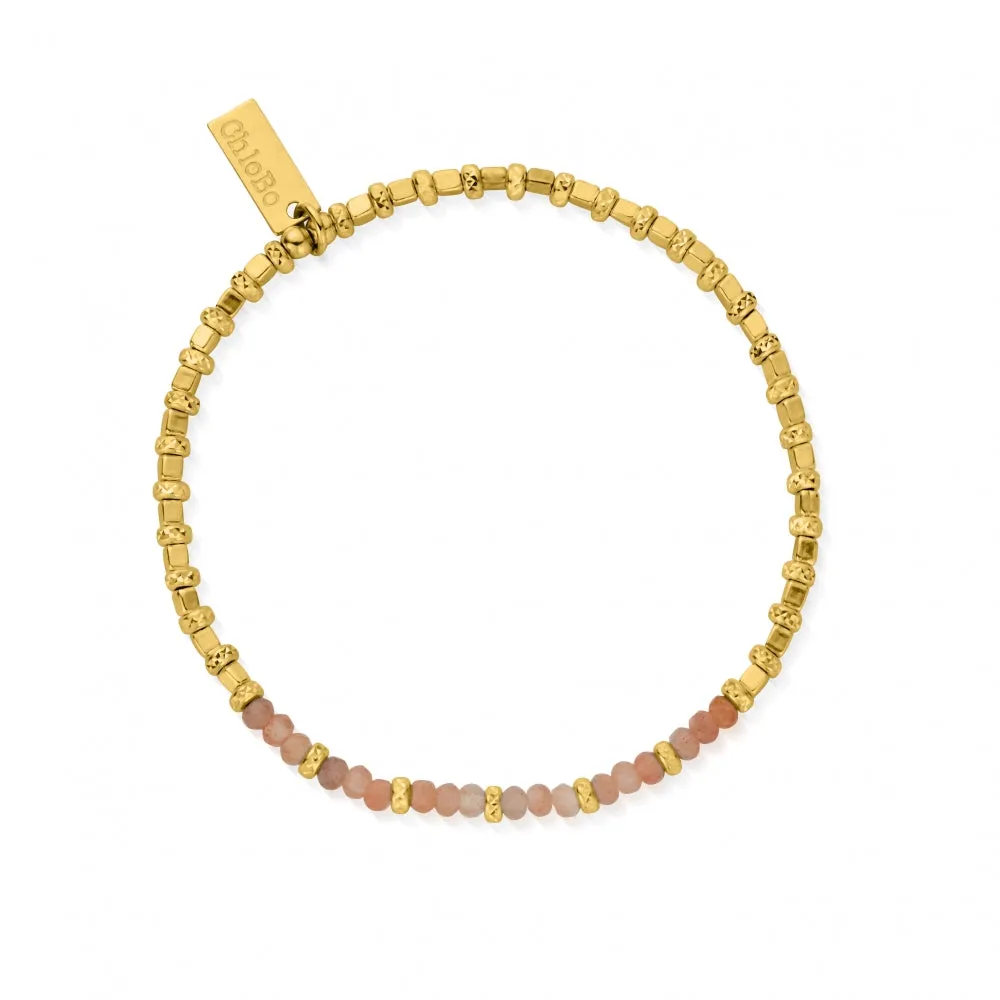 Sparkle Cube & Peach Moonstone Bracelet - Gold - GBPMCFR