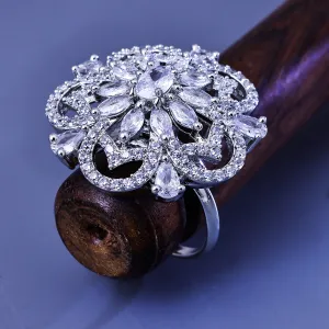 Sukkhi Resplendent Silver CZ Stone Rhodium Plated Traditional Finger Ring for Women