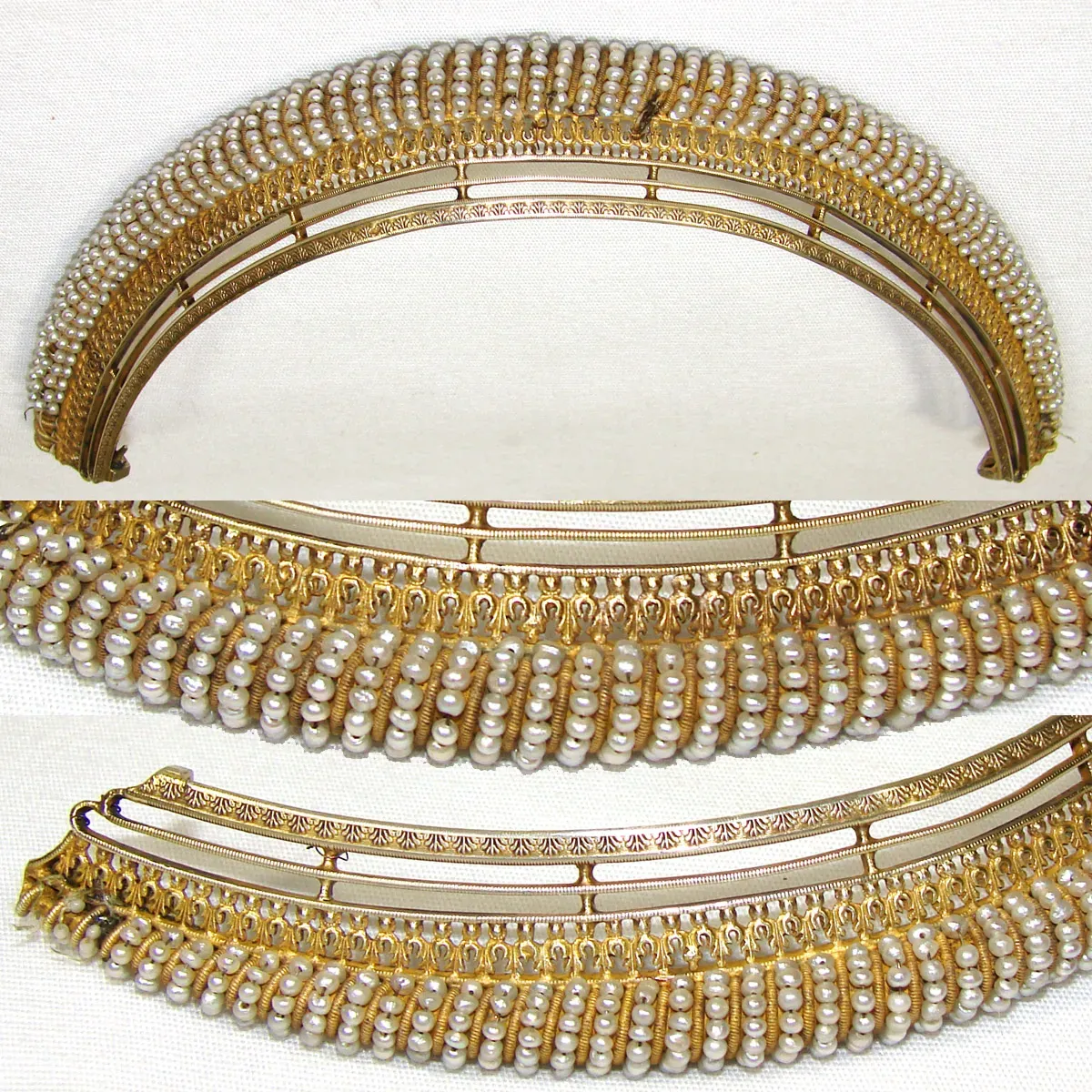 Superb RARE Antique French Empire Tiara, Seed Pearls (French Faux), EC