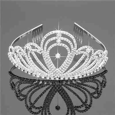 Tiara Crown Circlet with Heart-shaped Royal Crest Diadem Studded in Crystals