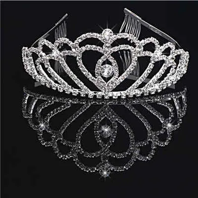Tiara Crown Circlet with Heart-shaped Royal Crest Diadem Studded in Crystals