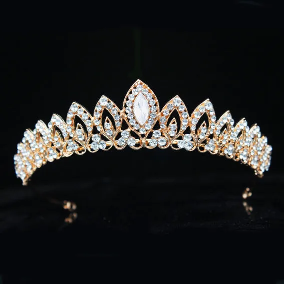 Tiara Crown Circlet with Heart-shaped Royal Crest Diadem Studded in Crystals