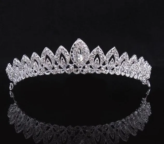 Tiara Crown Circlet with Heart-shaped Royal Crest Diadem Studded in Crystals