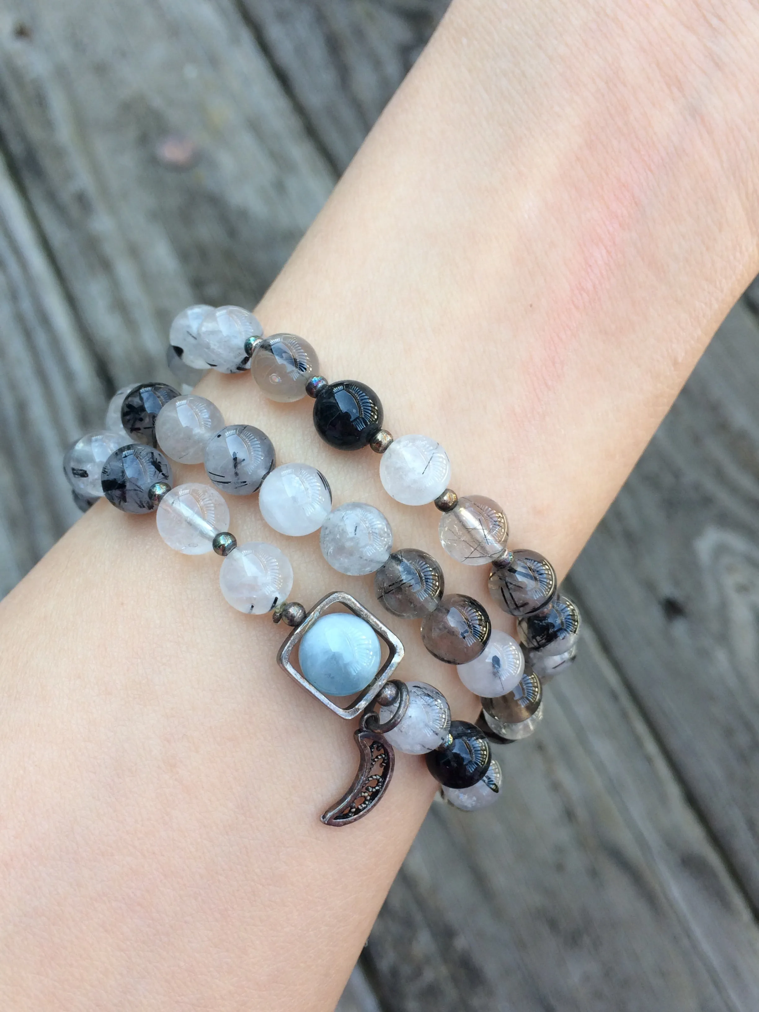 Tourmaline Rutilated Quartz Rutilated Quartz Bracelet Handmade