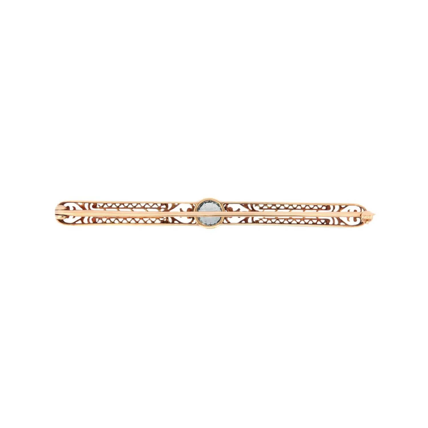 Victorian 14k Aquamarine Filigree Bar Pin