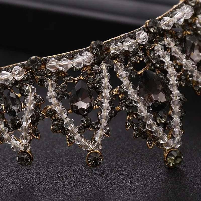 Vintage Baroque Black Tiara Crown Goth Dark Evil Queen diadem headdress jewelry