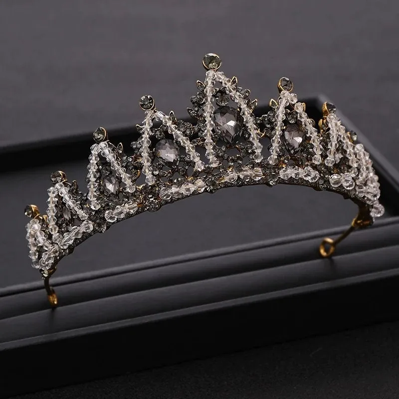 Vintage Baroque Black Tiara Crown Goth Dark Evil Queen diadem headdress jewelry