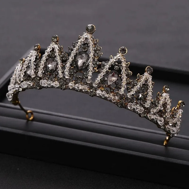 Vintage Baroque Black Tiara Crown Goth Dark Evil Queen diadem headdress jewelry