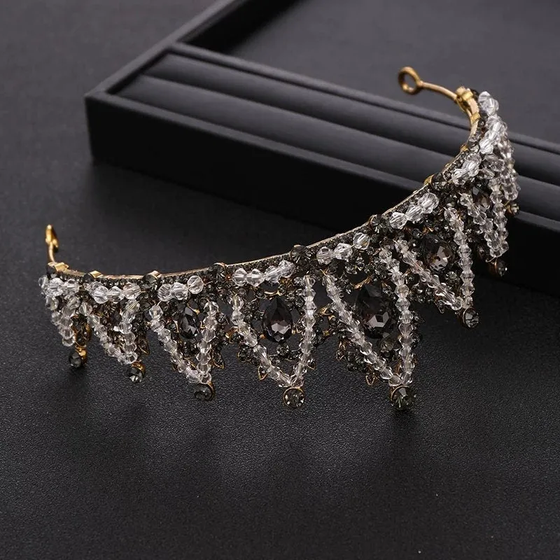 Vintage Baroque Black Tiara Crown Goth Dark Evil Queen diadem headdress jewelry