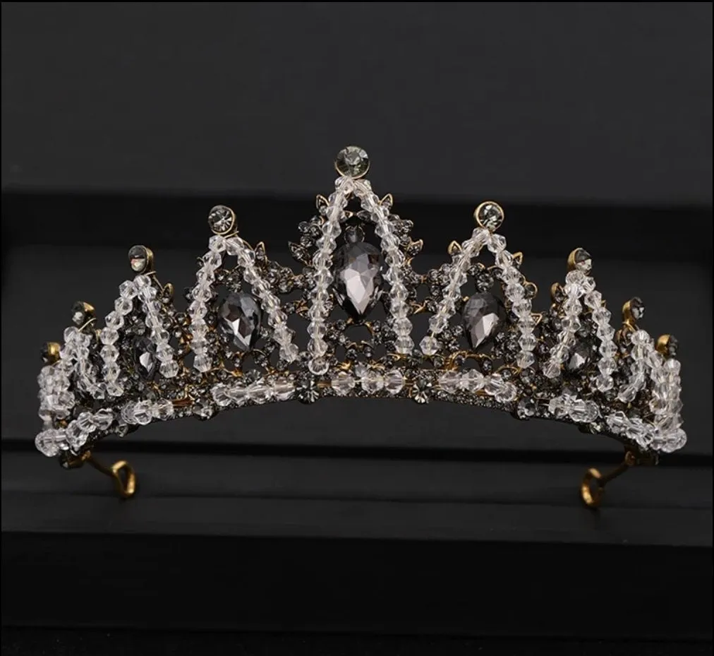 Vintage Baroque Black Tiara Crown Goth Dark Evil Queen diadem headdress jewelry