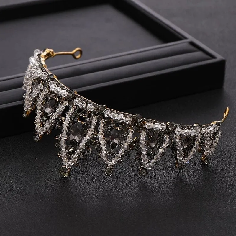 Vintage Baroque Black Tiara Crown Goth Dark Evil Queen diadem headdress jewelry