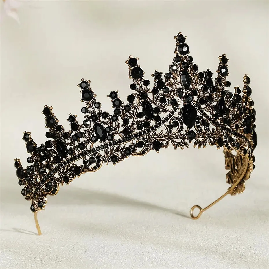 Vintage Baroque Goth Black Tiara Crown Evil Queen tall diadem bridal princess queen
