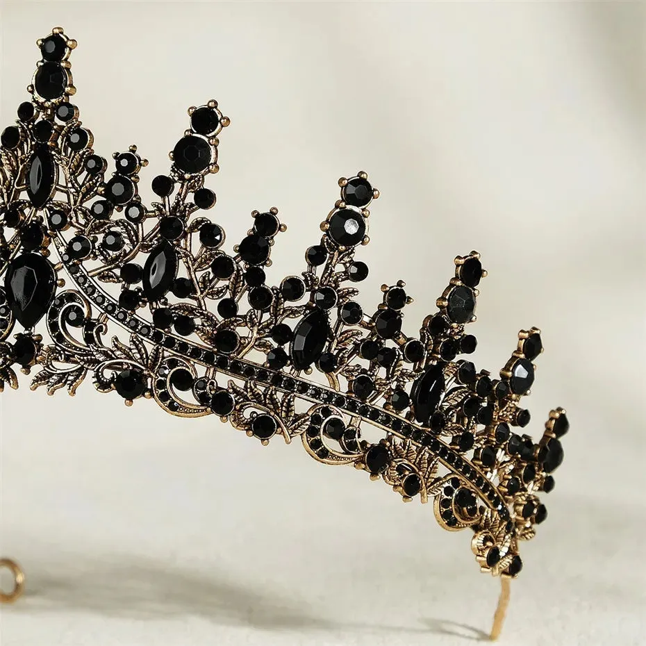 Vintage Baroque Goth Black Tiara Crown Evil Queen tall diadem bridal princess queen