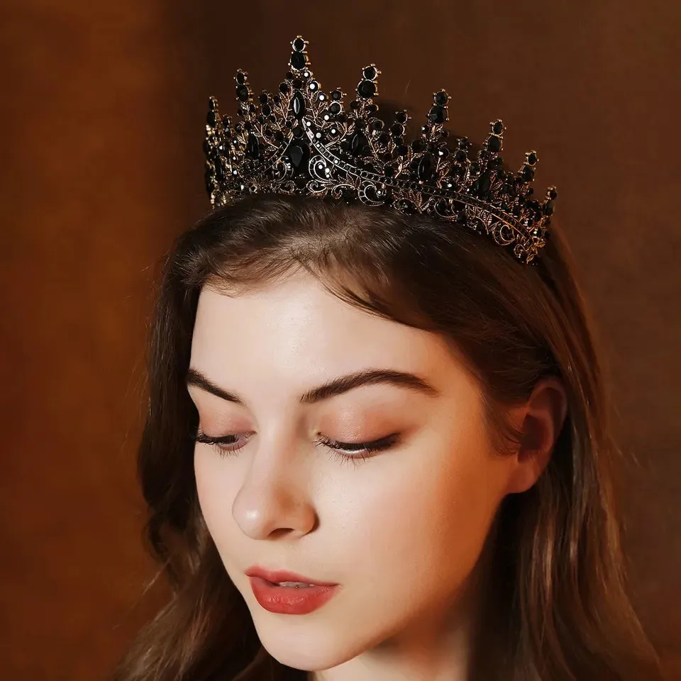 Vintage Baroque Goth Black Tiara Crown Evil Queen tall diadem bridal princess queen